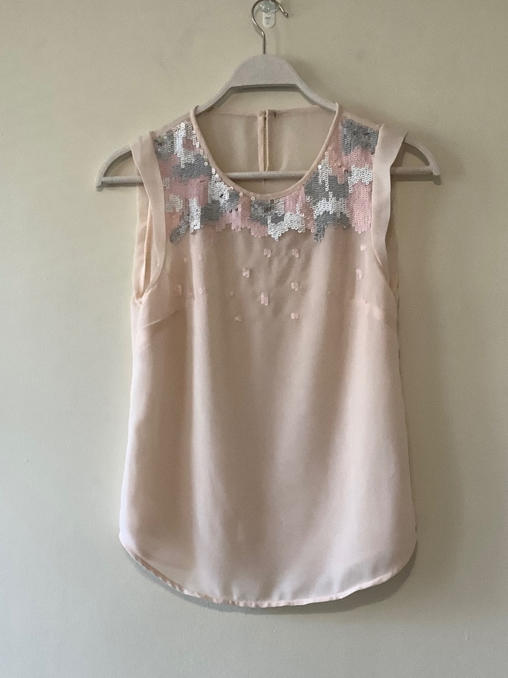 Blush Pink Sequin Embellished Sleeveless Blouse Dressy Tank Top